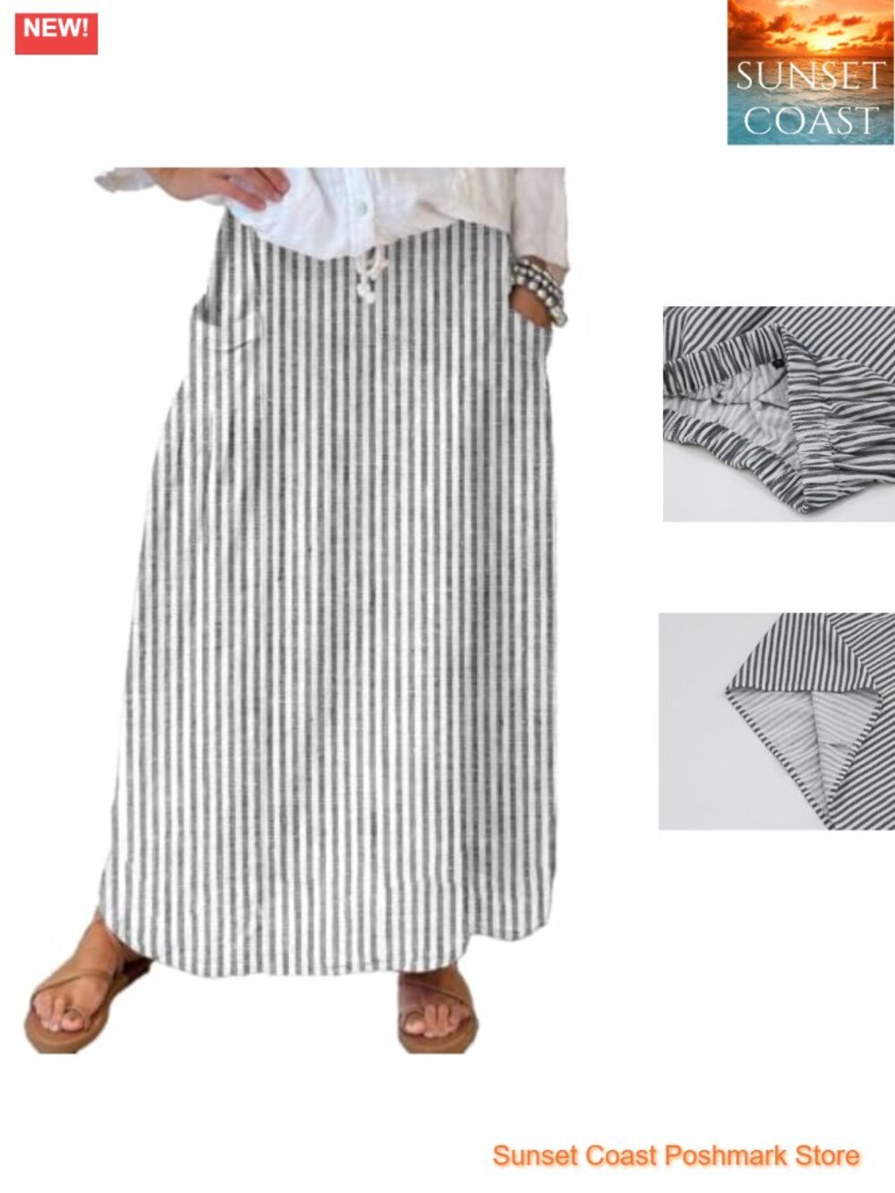 Vertical Striped High Waist Maxi Skirt Vintage Floral Cotton Long Skirt with